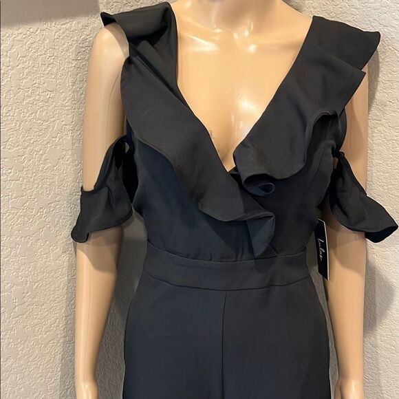 Lulu's Black Jumpsuit with Cold Shoulder and Wide-Leg Design - Picture 2 of 9